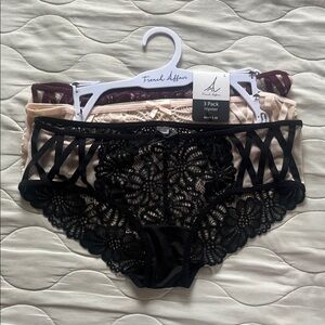 Black and Beige Lace Panty Trio